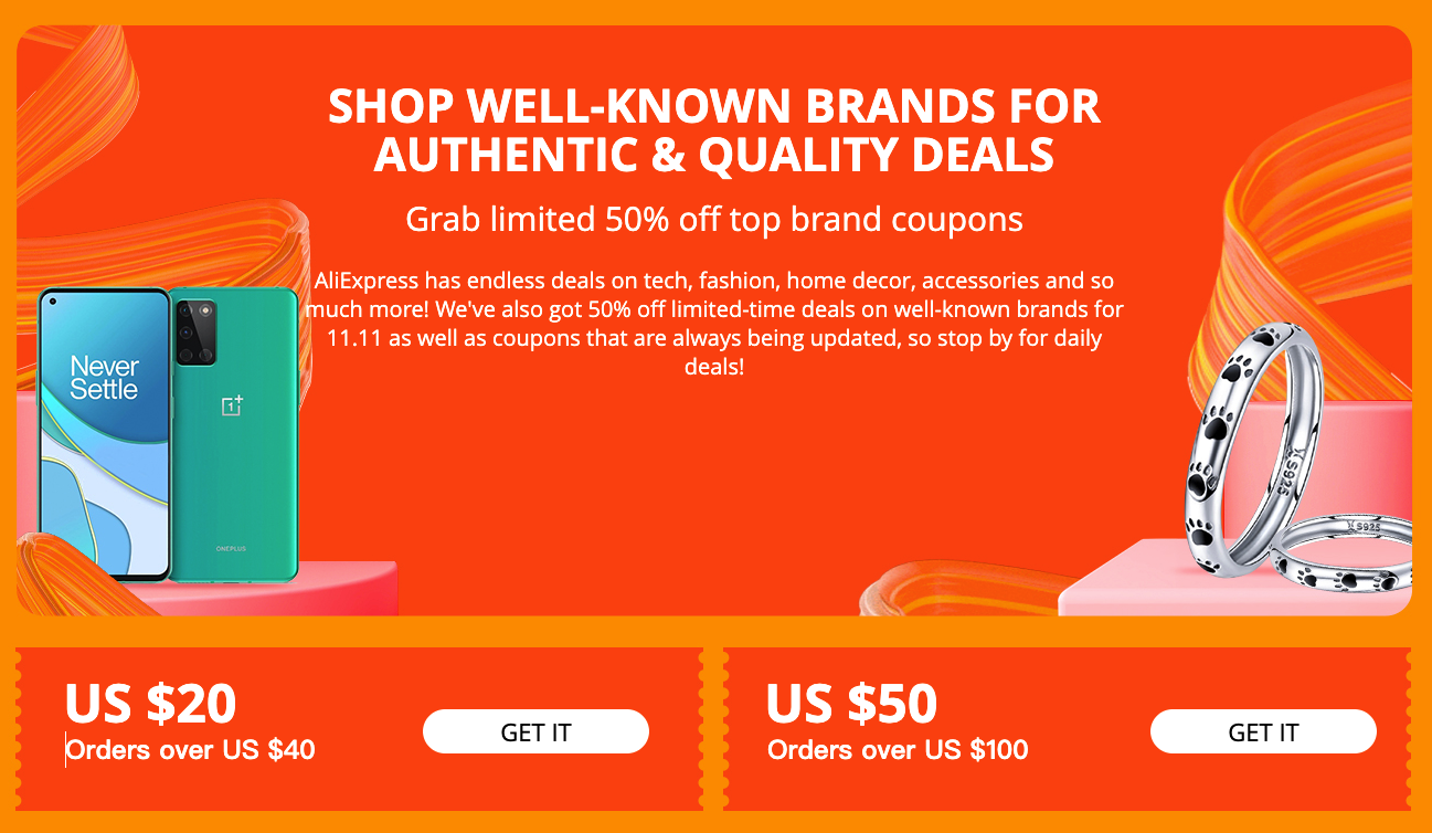 aliexpress 1111 coupons $50