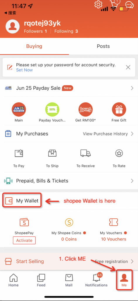 show to find shopee wallet