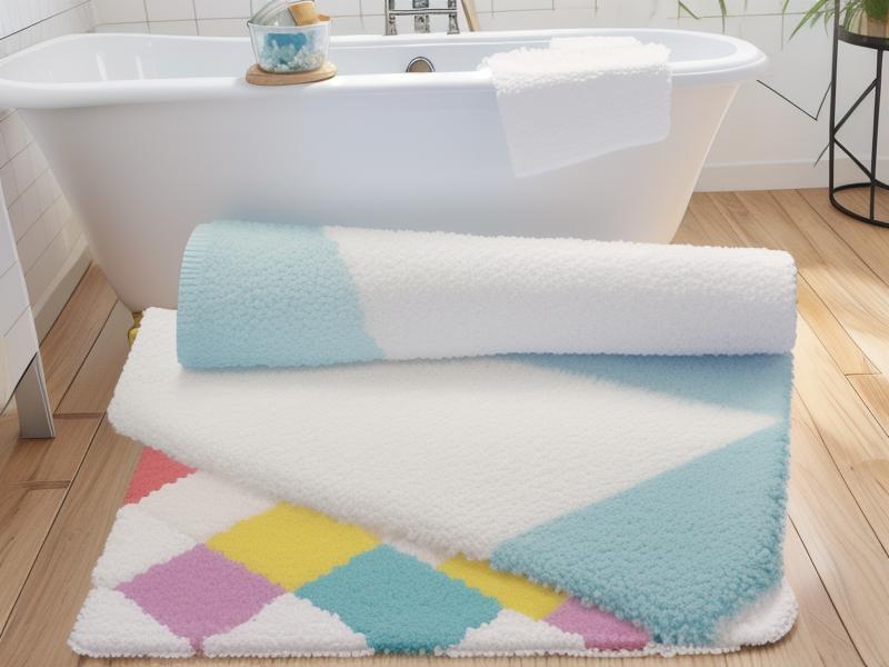 A colorful cotton bath mat with geometric patterns