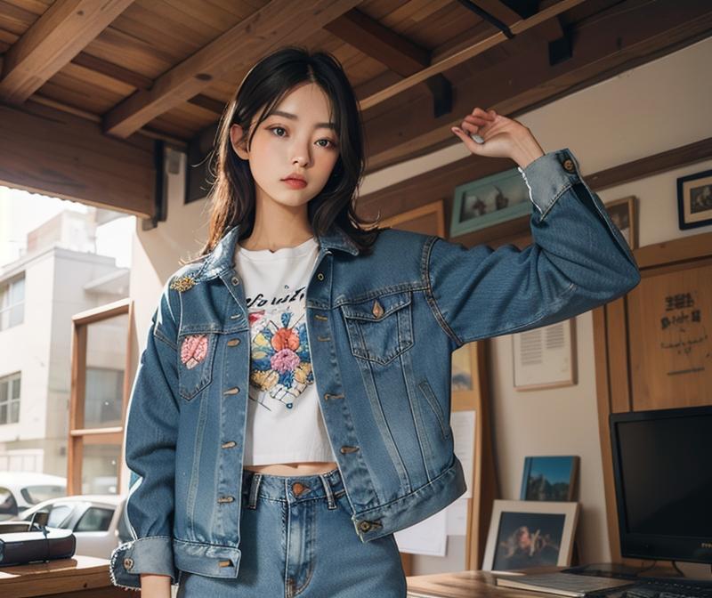 A denim jacket with embroidered details