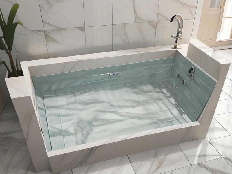 A stone bath mat with natural marble veins