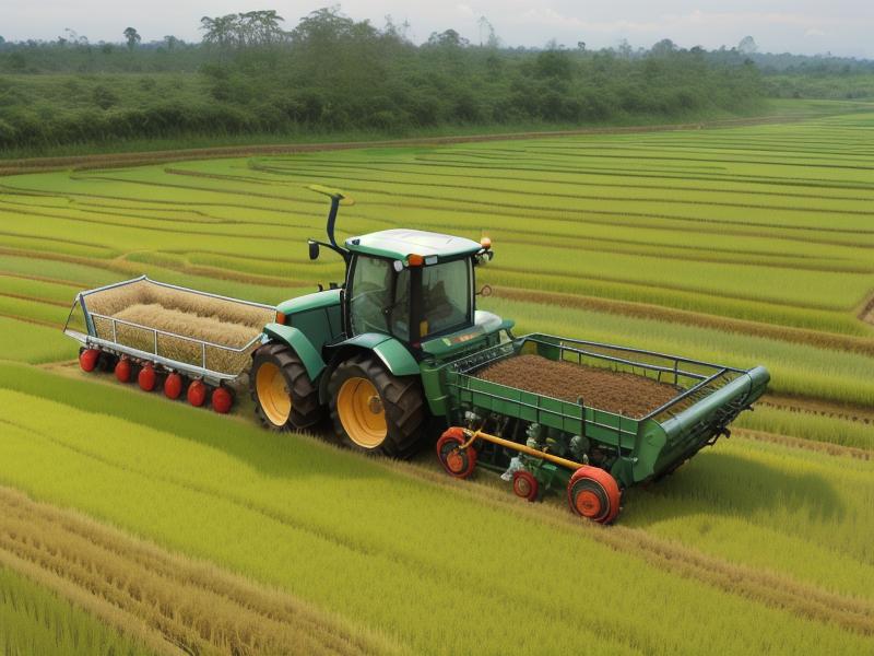 Agricultural machinery being used in an Indonesian rice field