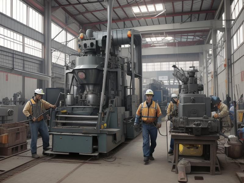 Chinese steelworkers operating machinery in a factory