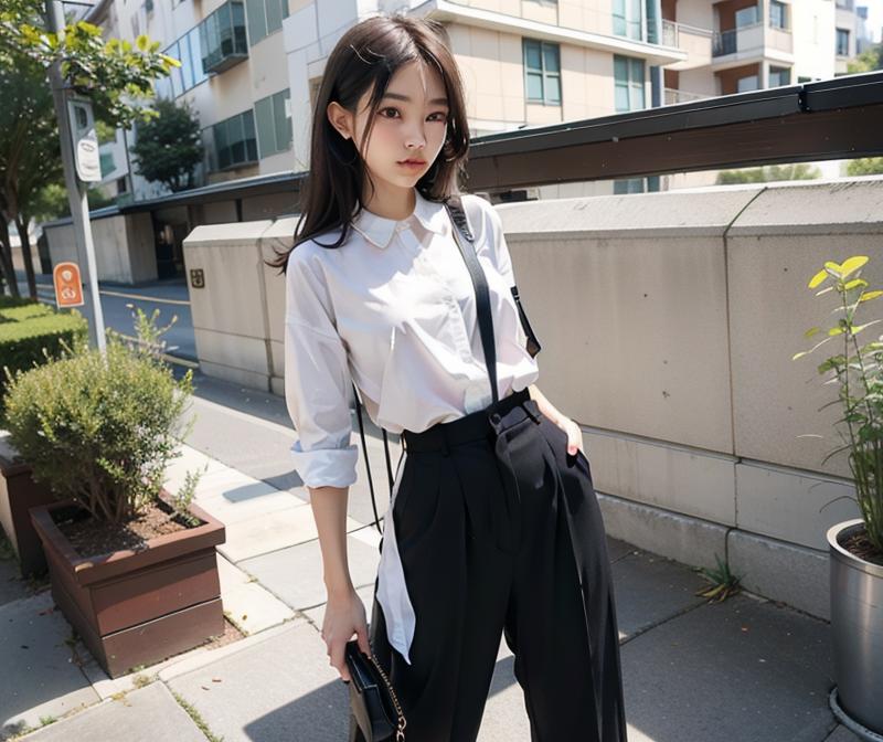 Wide-leg trousers paired with a slim-fit shirt