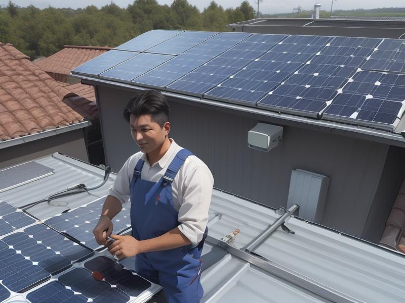 a man installing solar panels on a rooftop