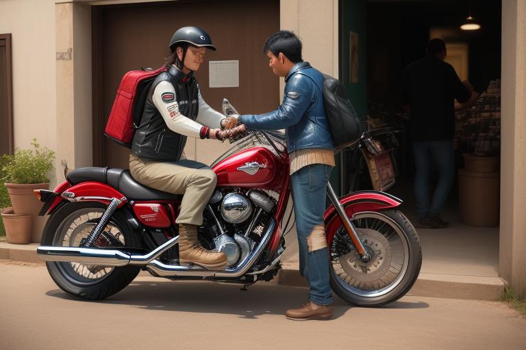 A buyer handing over money for a motorcycle