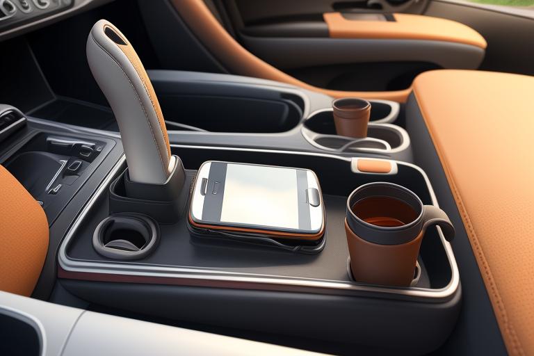 A car cup holder organizer with built-in charger