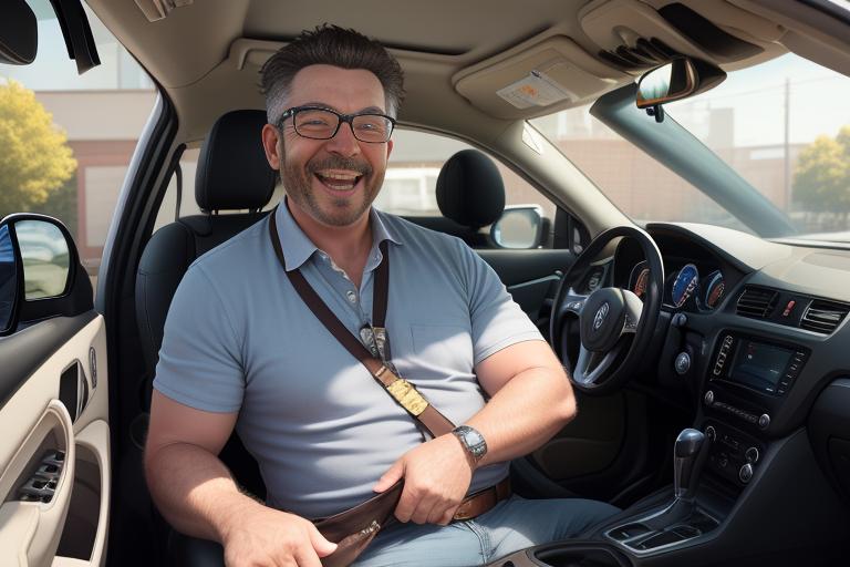A car owner showing happiness after noticing lowered insurance premium due to having an immobilizer installed in his vehicle.