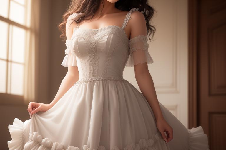 A close look at a ruffled dress introducing a romantic feel.