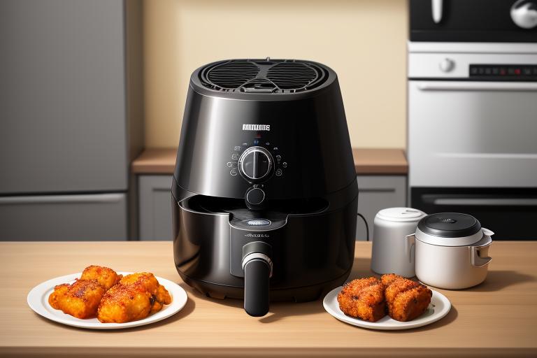 A compact air fryer that uses hot air to cook food.