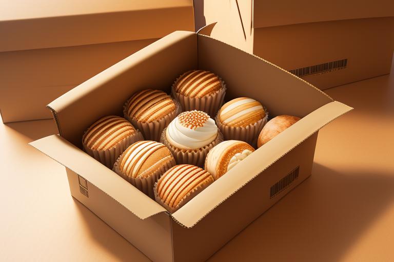 A corrugated box protecting delicate bakery item