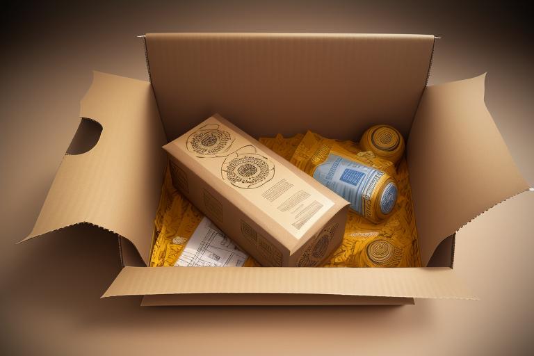 A creatively designed package made from recycled cardboard and paper.