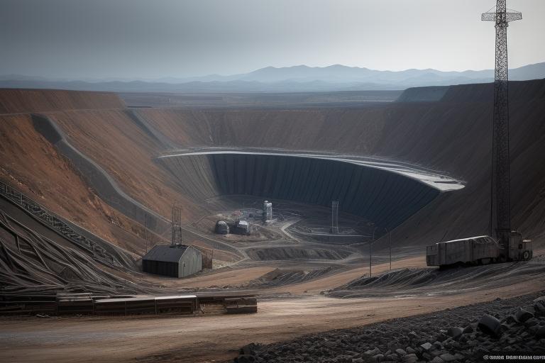 A desolate coal mine with unused equipment