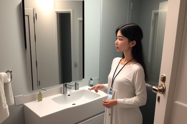 A high-tech smart mirror in a stylish bathroom.