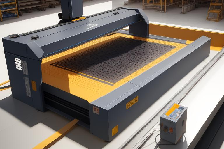 A laser cutting machine cutting out a complex design on a metal sheet.