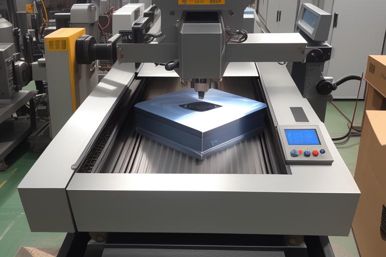 A laser marking machine in operation on a metal surface.