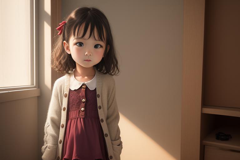 A little girl wearing a cardigan layered over a dress