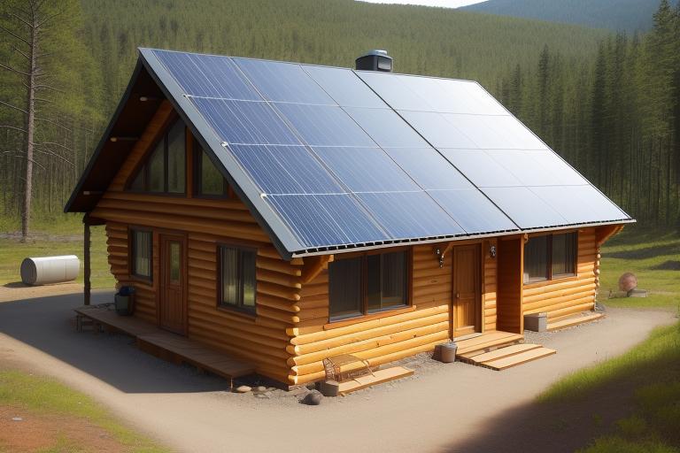 A remote cabin with an off-grid solar energy system.