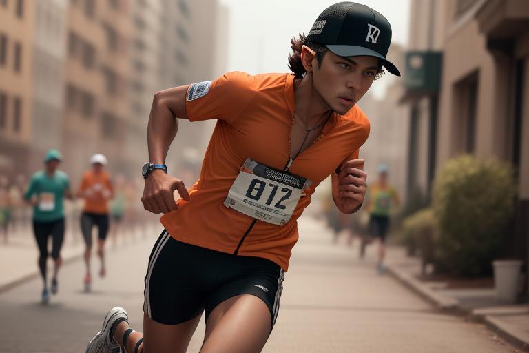 A runner expressing individual style with a unique trucker hat.