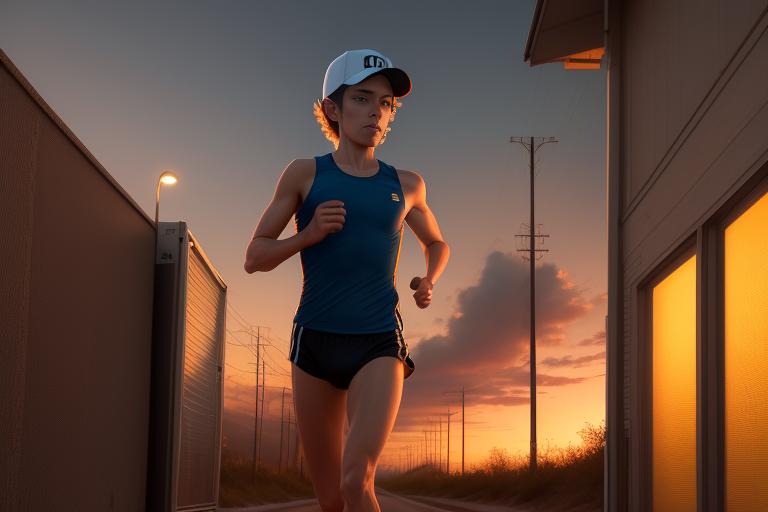 A runner in a reflective trucker hat visible during dusk.