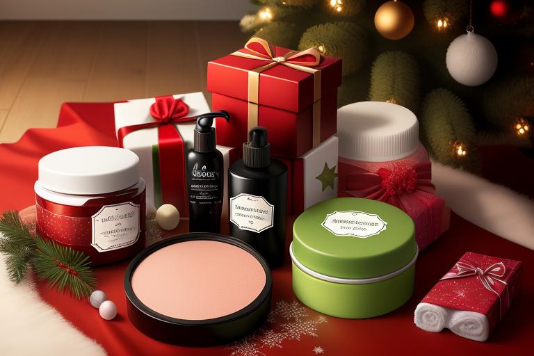 A selection of personalized beauty and personal care items as Christmas gifts.