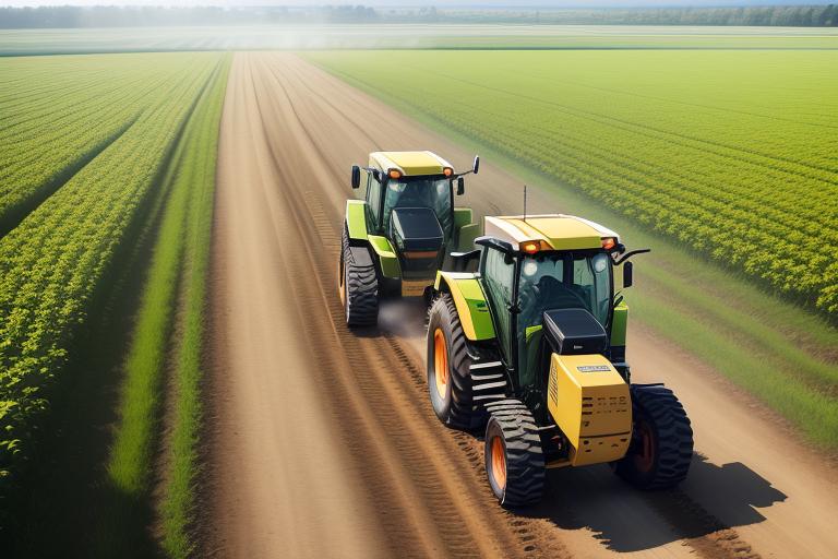 A smart autonomous tractor plowing a farm field.