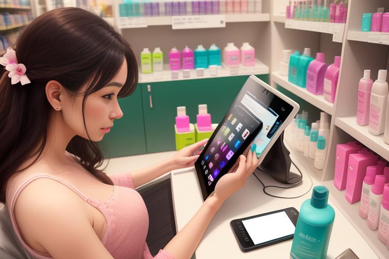 A woman shopping online for beauty and personal care gifts from her tablet.