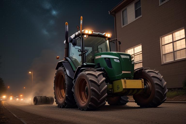 An autonomous tractor working efficiently during night hours.