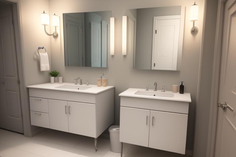 An oversized mirror enhancing the appearance of a large bathroom.