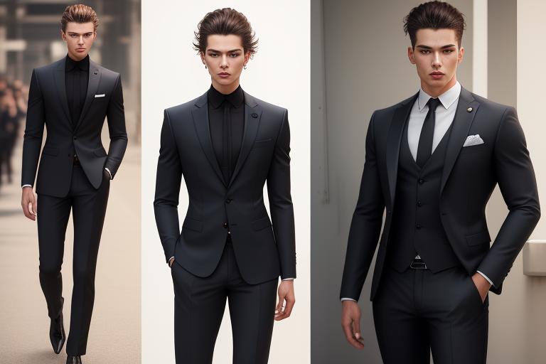 Androgynous fashion model wearing a tailored pant suit.
