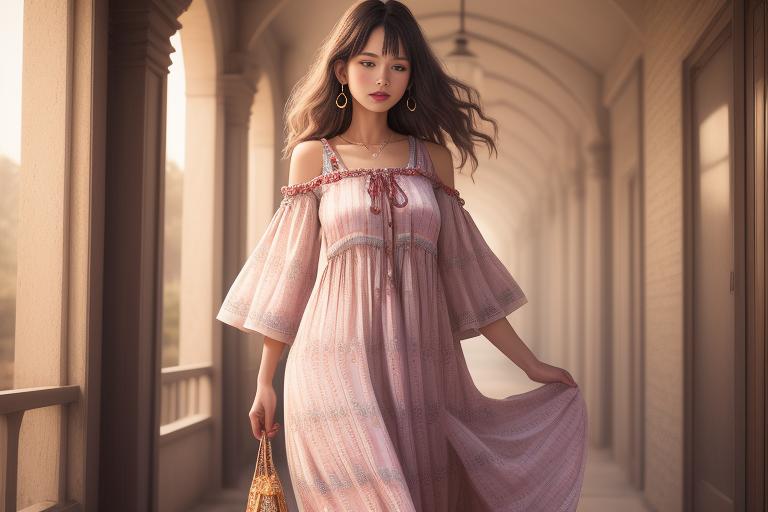 Bohemian dress with bright patterns