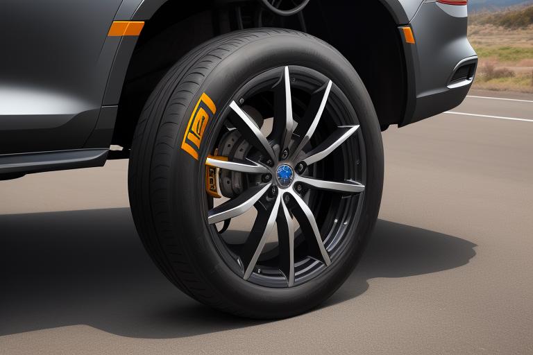 Car tire with visible tread wear indicator bars.