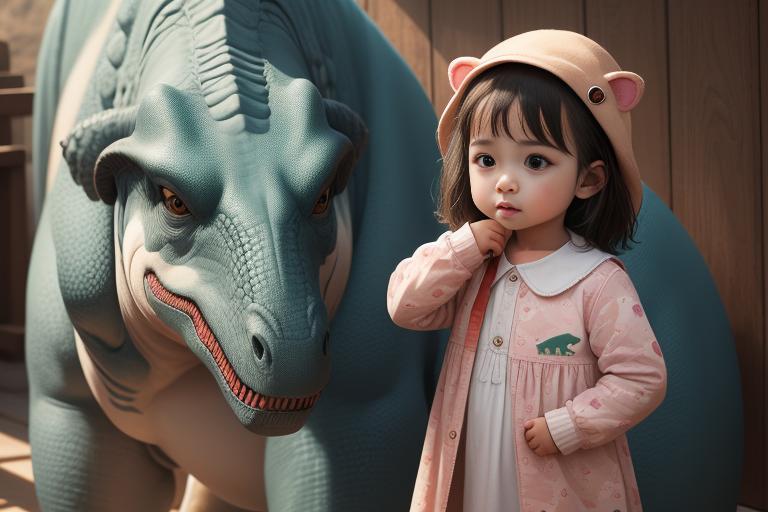 Child in an animal-themed outfit with dinosaur prints