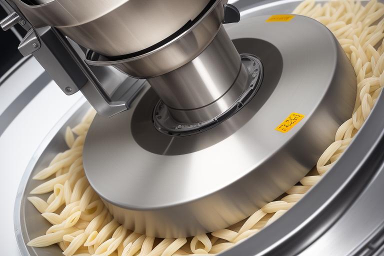 Close-up shot of a Stainless-steel pasta making machine