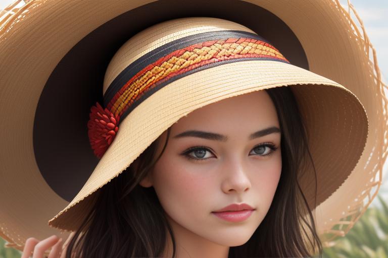 Contemporary fedora straw hat with colorful bands and unique patterns woven into the straw.