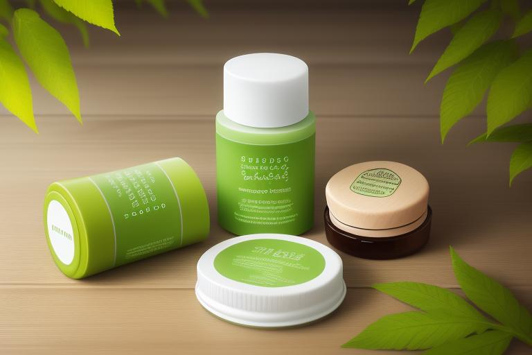 Eco-friendly beauty products with green leaves around.