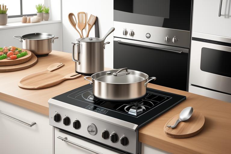 Eco-friendly kitchen equipment like energy-star certified appliances and induction cooktop.