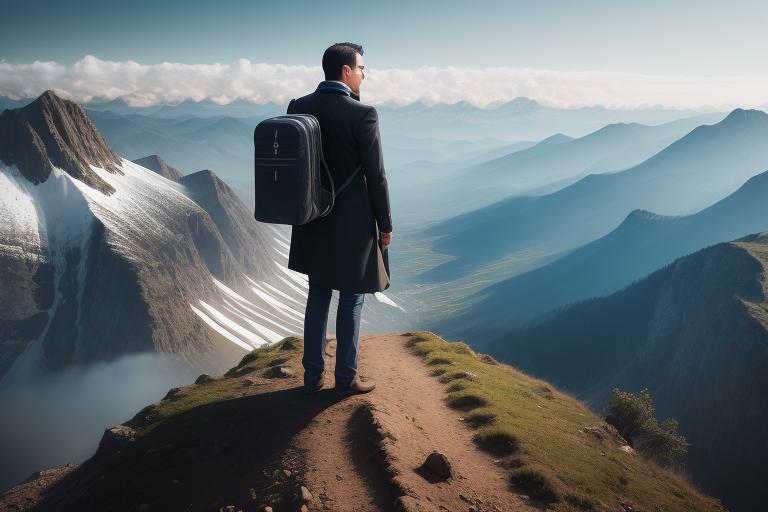 Entrepreneur standing at the top of a mountain