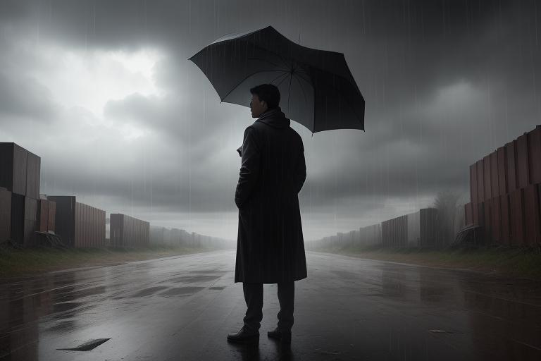 Entrepreneur standing strong amidst an unpredictable storm signifying market uncertainty