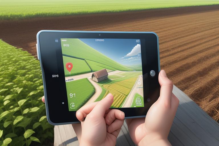 Farmer using GPS-based application on a tablet
