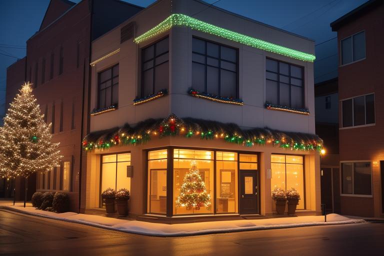 Fiber Optic Christmas Lights illuminating a commercial building