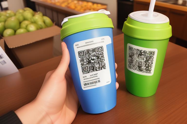 Image of a digital QR code on drinkware packaging.