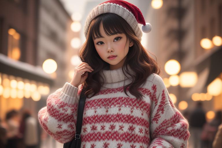 Knit oversized sweater featuring a festive pattern