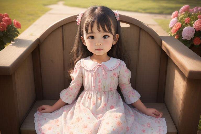 Little girl wearing a floral print vintage dress