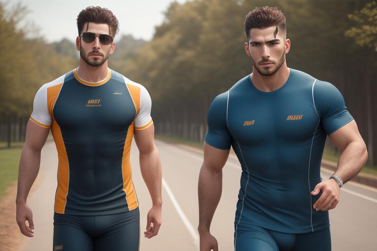 Men sporting logo-centric activewear