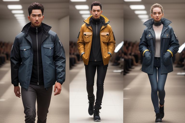 Model showcases a trendy utility jacket with multiple pockets on the runway