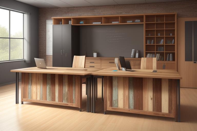 Office furniture made from eco-friendly materials like reclaimed wood.