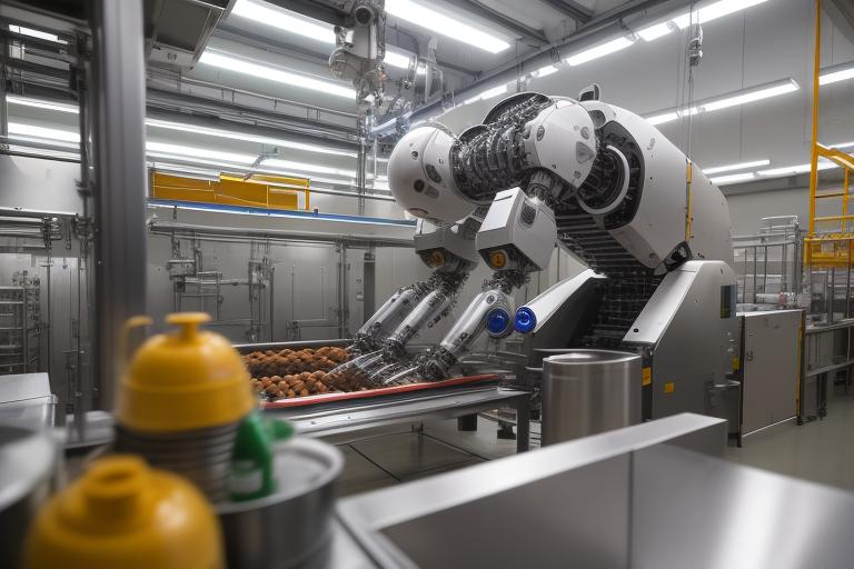 Robotic arms performing tasks in a food production line