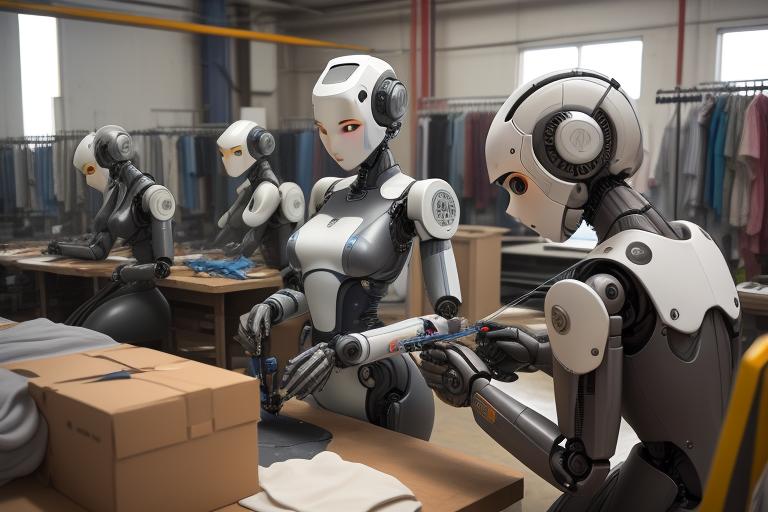 Robots used in the apparel industry for various tasks like cutting and sewing.
