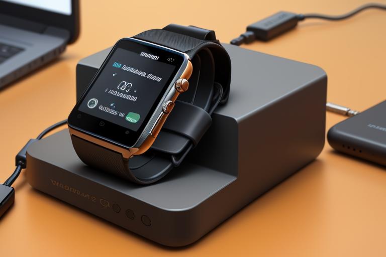 Smartwatch on a charging dock.
